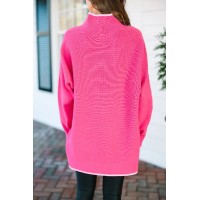 On The Line Hot Pink Mock Neck Sweater