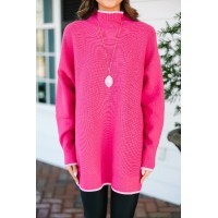 On The Line Hot Pink Mock Neck Sweater