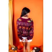 Maroon Needlepoint Thanksgiving Cardigan