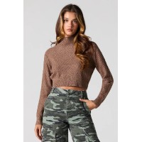 Waffle Knit Cropped Turtleneck Sweater