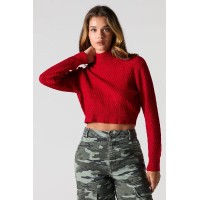 Waffle Knit Cropped Turtleneck Sweater