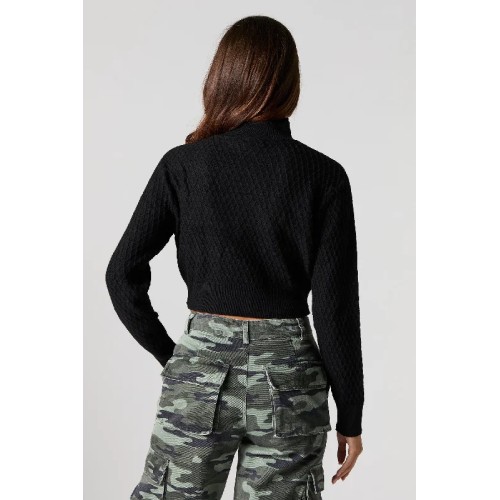 Waffle Knit Cropped Turtleneck Sweater