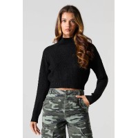 Waffle Knit Cropped Turtleneck Sweater