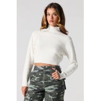 Waffle Knit Cropped Turtleneck Sweater