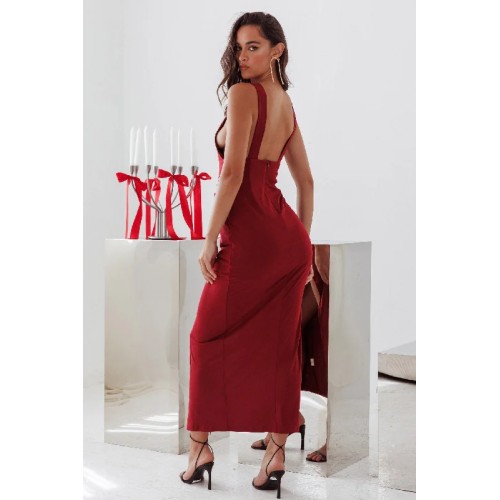 Eternal Waist Twist Split Dress Burgundy