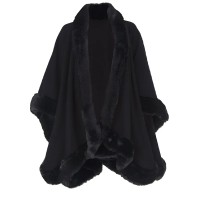 Fur Trim Wrap Shawl - Black