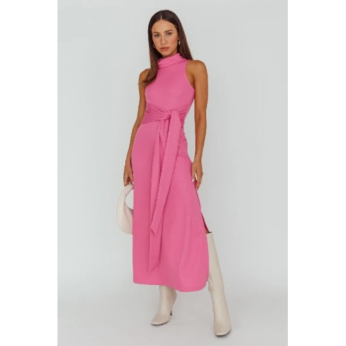 Make A Way Sleeveless Turtleneck Dress Pink