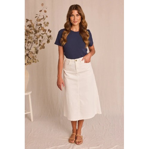 Adrift Denim A-Line Skirt in White