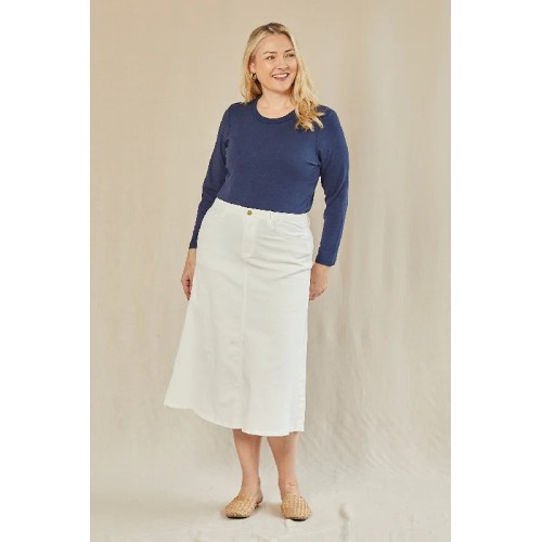 Adrift Denim A-Line Skirt in White