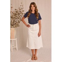 Adrift Denim A-Line Skirt in White