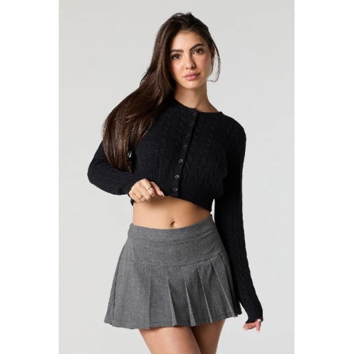 Cable Knit Button Front Cropped Cardigan