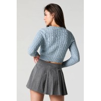 Cable Knit Button Front Cropped Cardigan