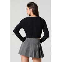 Cable Knit Button Front Cropped Cardigan