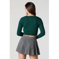 Cable Knit Button Front Cropped Cardigan