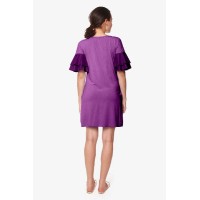 Flounce Sleeves Calissa Bamboo Cotton Nursing Dress Eggplant