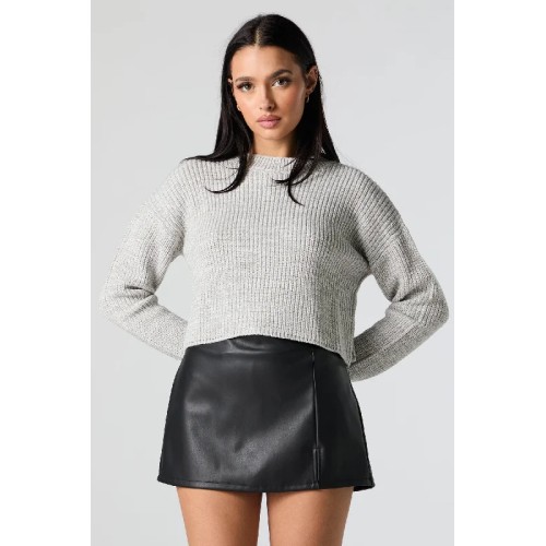 Ribbed Knit Crewneck Skimmer Sweater