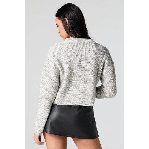 Ribbed Knit Crewneck Skimmer Sweater