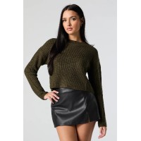 Ribbed Knit Crewneck Skimmer Sweater