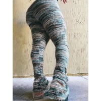 Melange Knit Colorful Striped Stacked Sweater Furry Pants Women