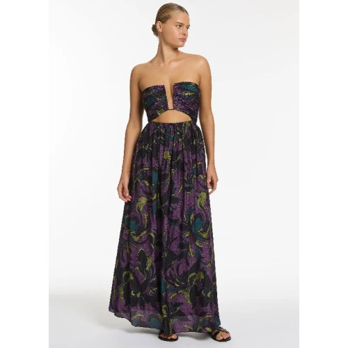 Midnight Tropical Cut Out Strapless Dress - Amethyst