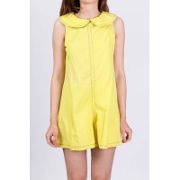 60s Chartreuse Embroidered Bib Collar Romper - Small