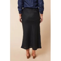 Katie Bias Cut Linen Skirt in Black