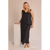 Katie Bias Cut Linen Skirt in Black