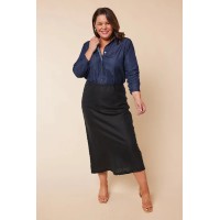 Katie Bias Cut Linen Skirt in Black