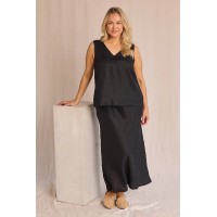 Katie Bias Cut Linen Skirt in Black