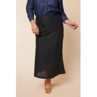 Katie Bias Cut Linen Skirt in Black