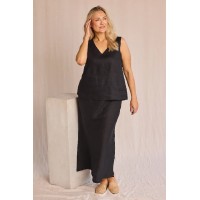 Katie Bias Cut Linen Skirt in Black