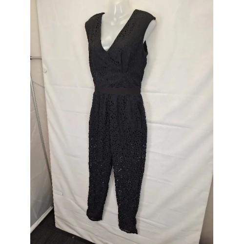 White Suede Cut Out Evening Jumpsuit Size 10